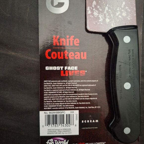 SCREAM GHOST FACE MOVIE CHEF BUTCHER KNIFE HORROR COSTUME PROP ACCESSORY NEW - Picture 2 of 4
